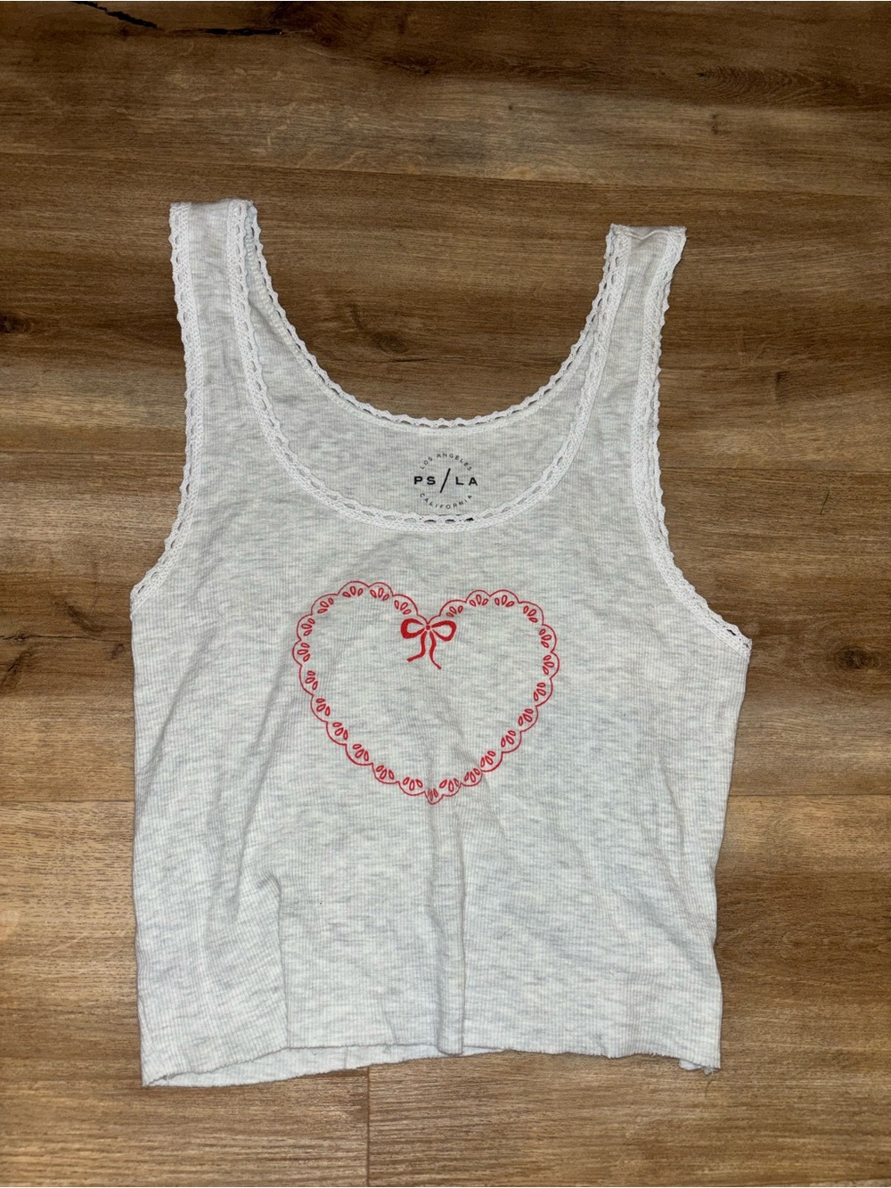 PacSun White Lace-Trim Tank with Red Heart Graphic